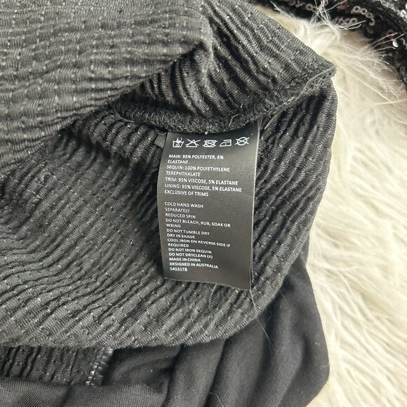 $140 Bardot Shimmer Black Long Sleeve Sequin Bodysuit Size S One-piece Holidays - Picture 9 of 11